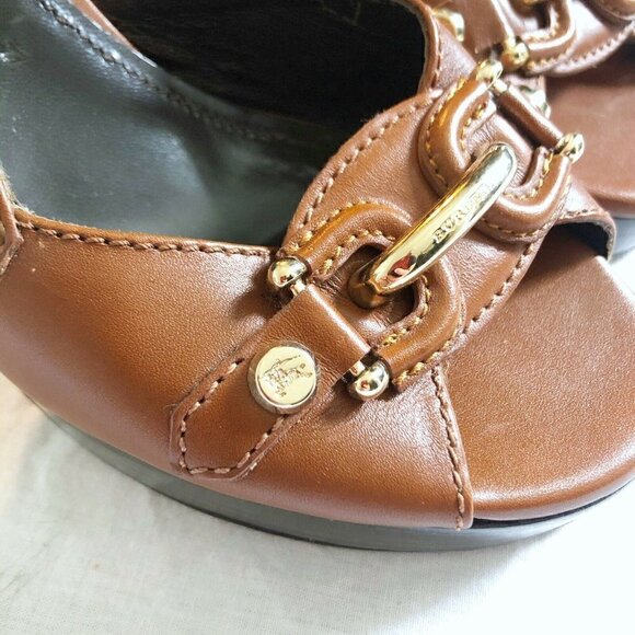 BURBERRY Women’s Sz 39 US 8.5 Carmel Brown Equestrian Style Sling Back Heels - Picture 6 of 12